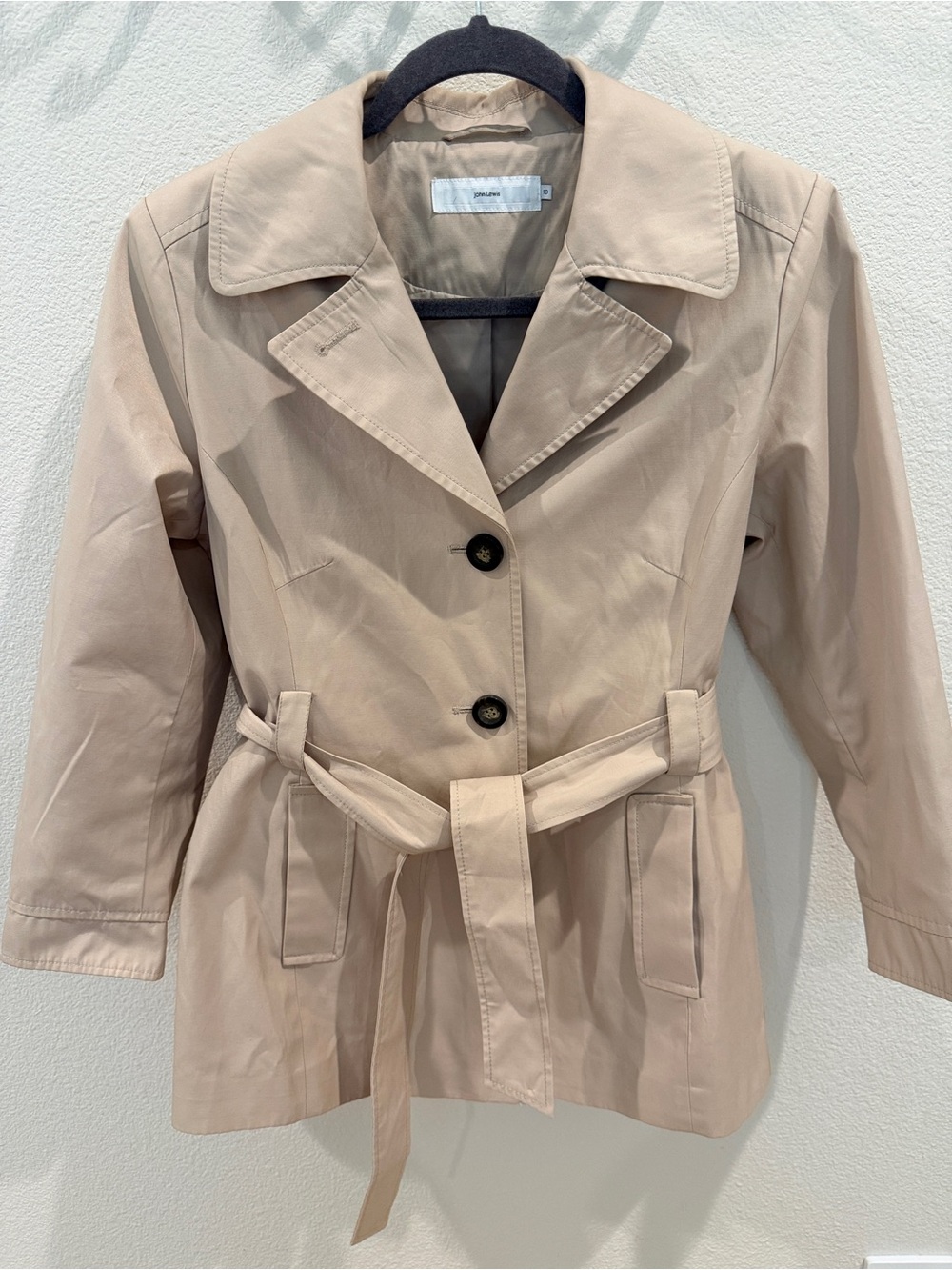John Lewis Beige Belted Short Trench Coat Jacket US 6